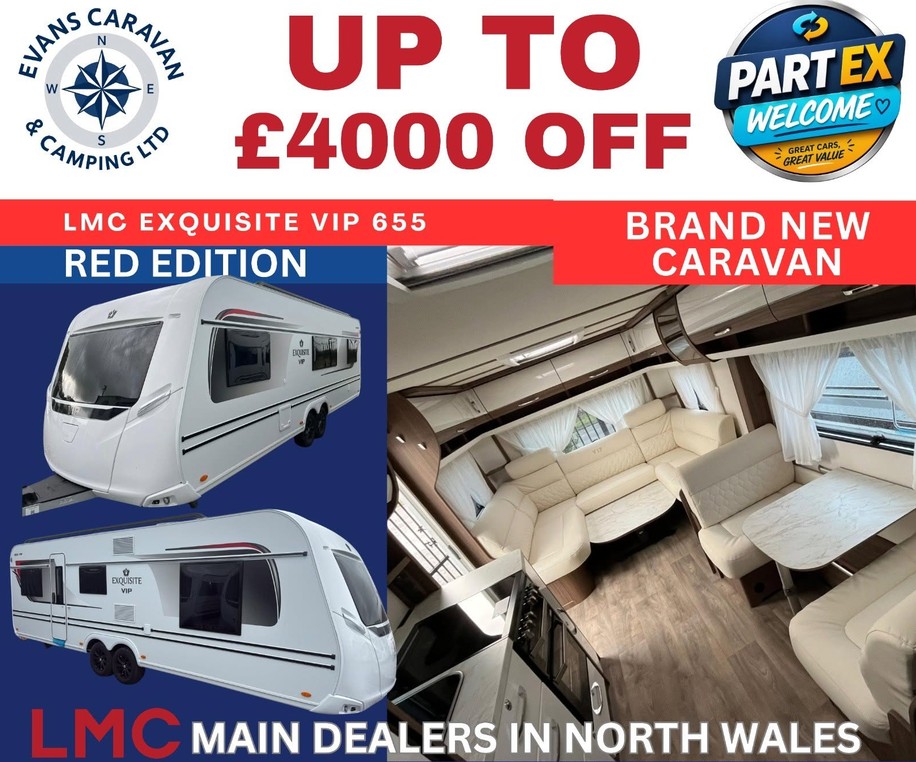 Up to £4000 off brand new 2026 LMC Exquisite VIP 655 Red Edition from Evans Caravan and Camping