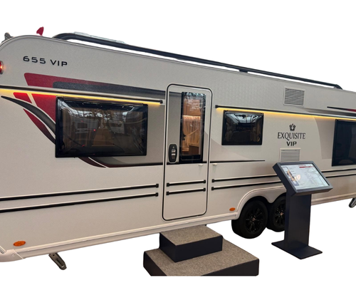 New 2027 LMC 655 Exquisite VIP Red Edition caravan available from Evans Caravan and Camping